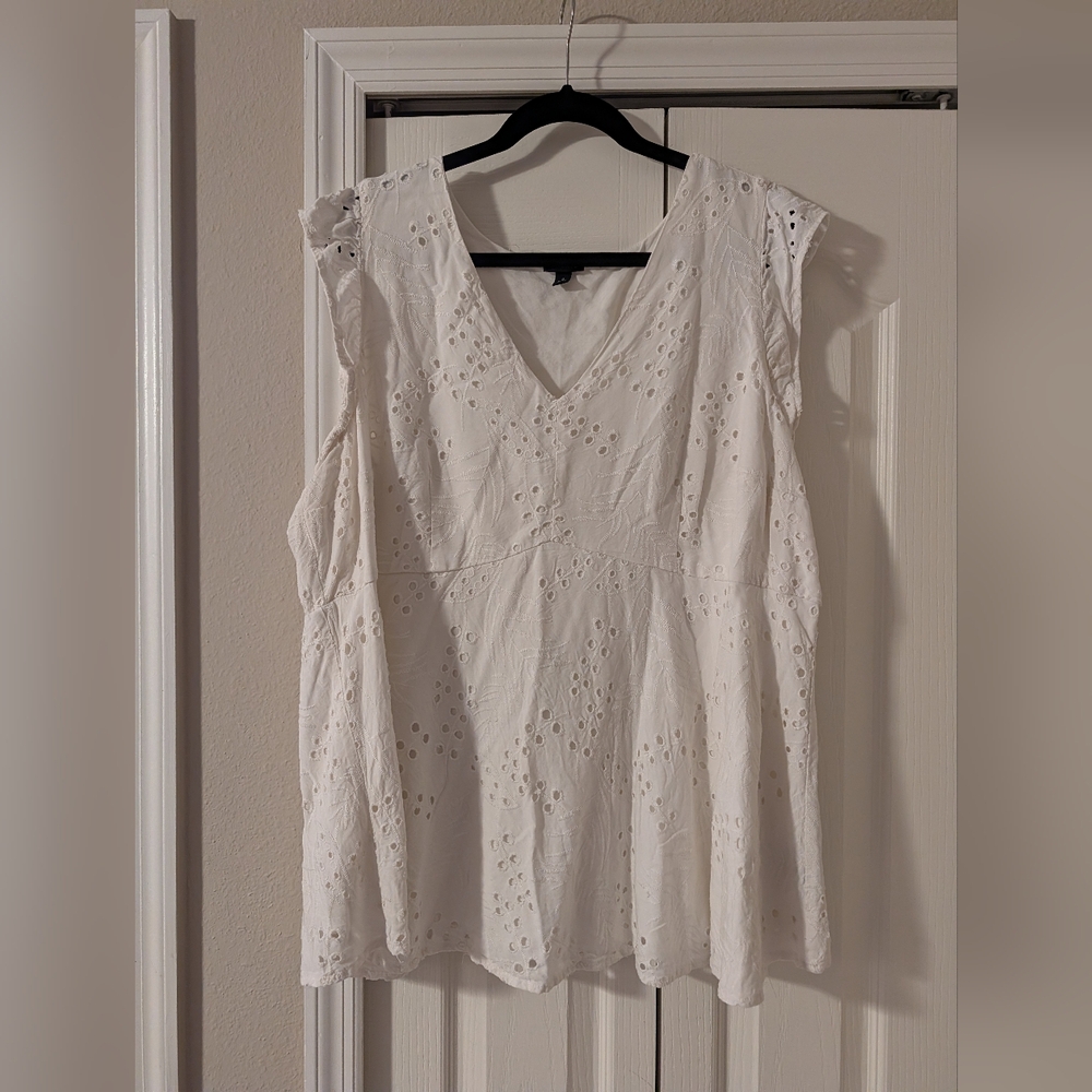 Torrid Cream Eyelet V-Neck Blouse